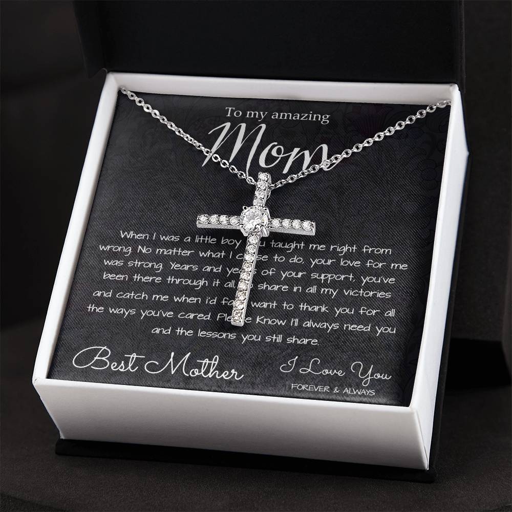 To My Mom Necklace, To My Beautiful Mom Necklace, Mother's Day Gift For Mom From Son, Thank You Mom Mother's Day CZ Cross Necklace