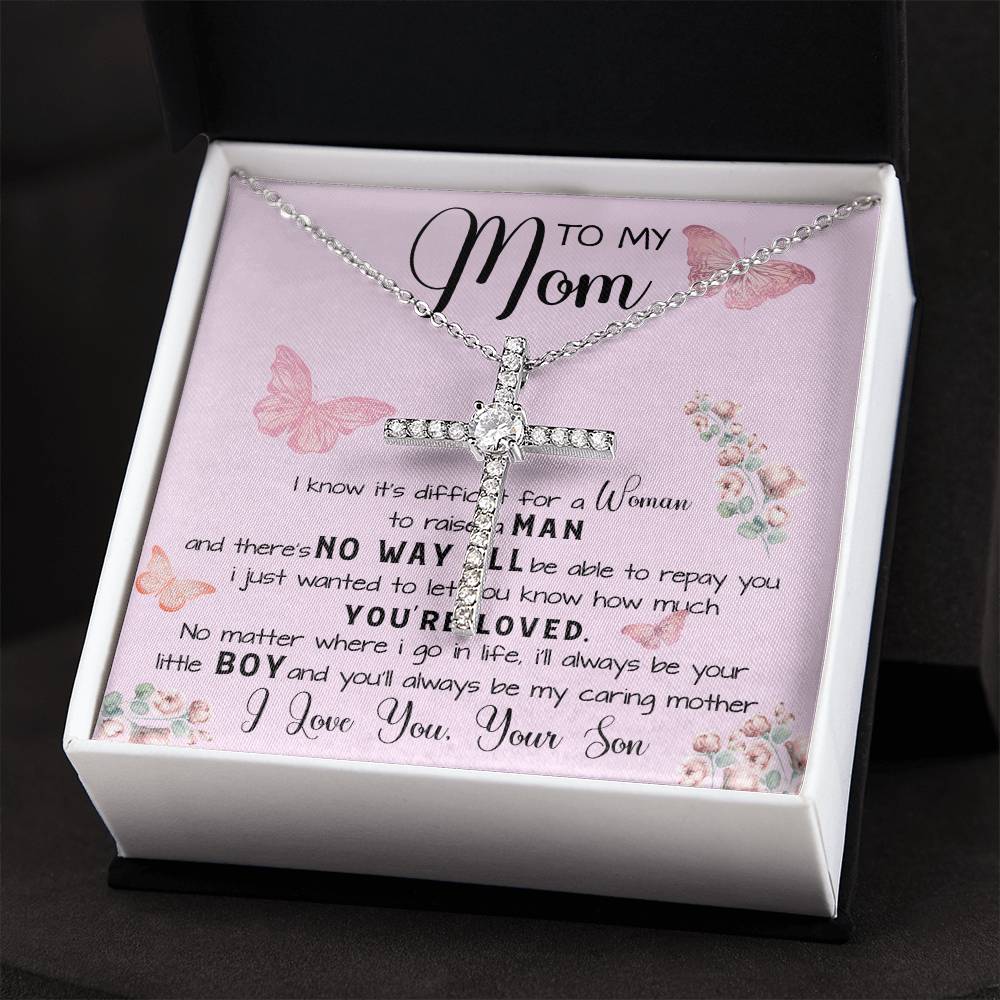 To My Mom Necklace Gift From Son Mother's Day CZ Cross Necklace