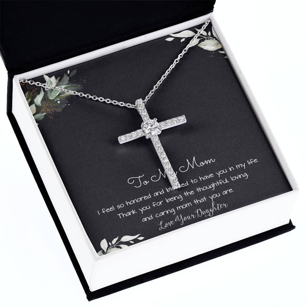 To My Mom Necklace -Mother's Day Gift For Mom From Son, Thank You Mom Mother's Day CZ Cross Necklace