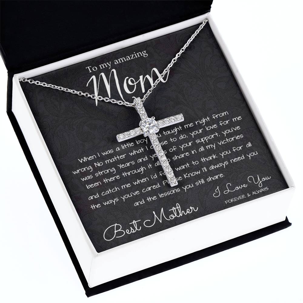 To My Mom Necklace, To My Beautiful Mom Necklace, Mother's Day Gift For Mom From Son, Thank You Mom Mother's Day CZ Cross Necklace