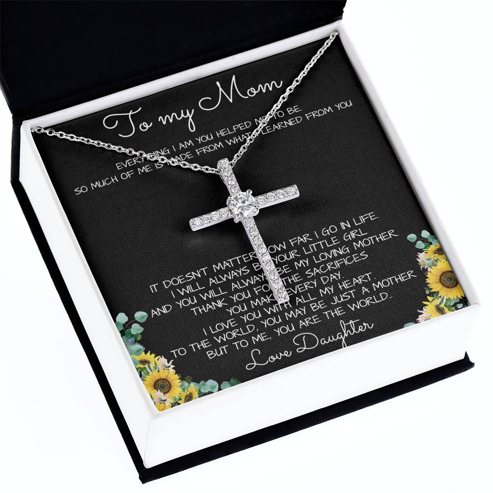 To My Mom Necklace You Are The World Mother Gift Necklace Mother's Day CZ Cross Necklace