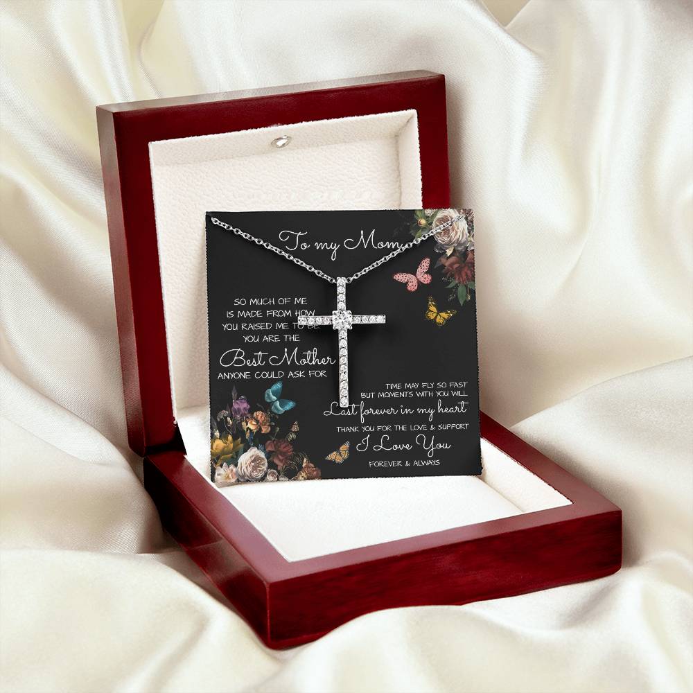 To My Mom Time May Fly Mother's Day Necklace Mother's Day CZ Cross Necklace