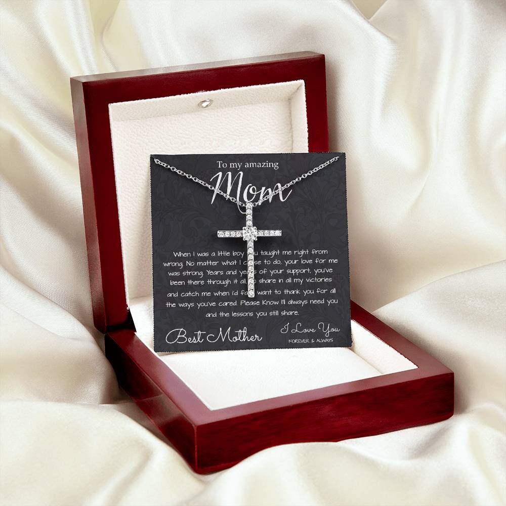 To My Mom Necklace, To My Beautiful Mom Necklace, Mother's Day Gift For Mom From Son, Thank You Mom Mother's Day CZ Cross Necklace
