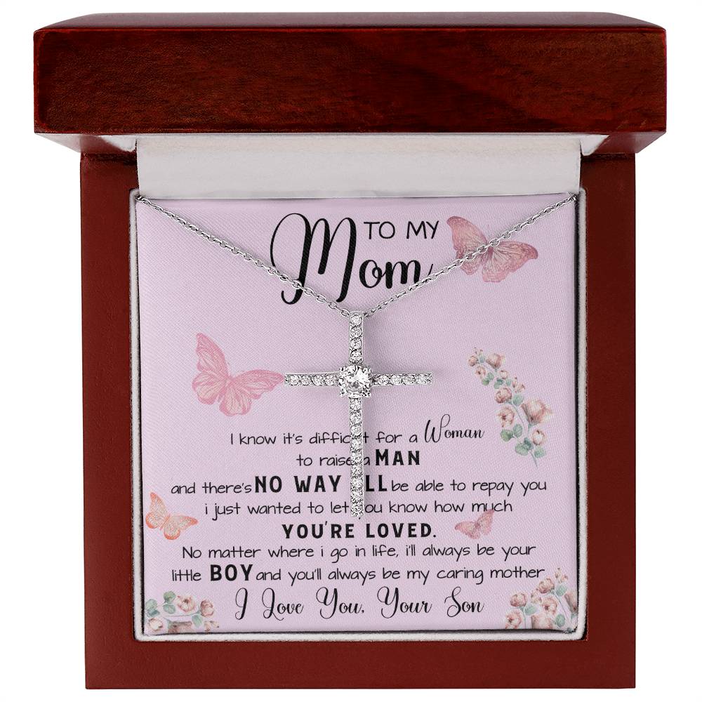 To My Mom Necklace Gift From Son Mother's Day CZ Cross Necklace