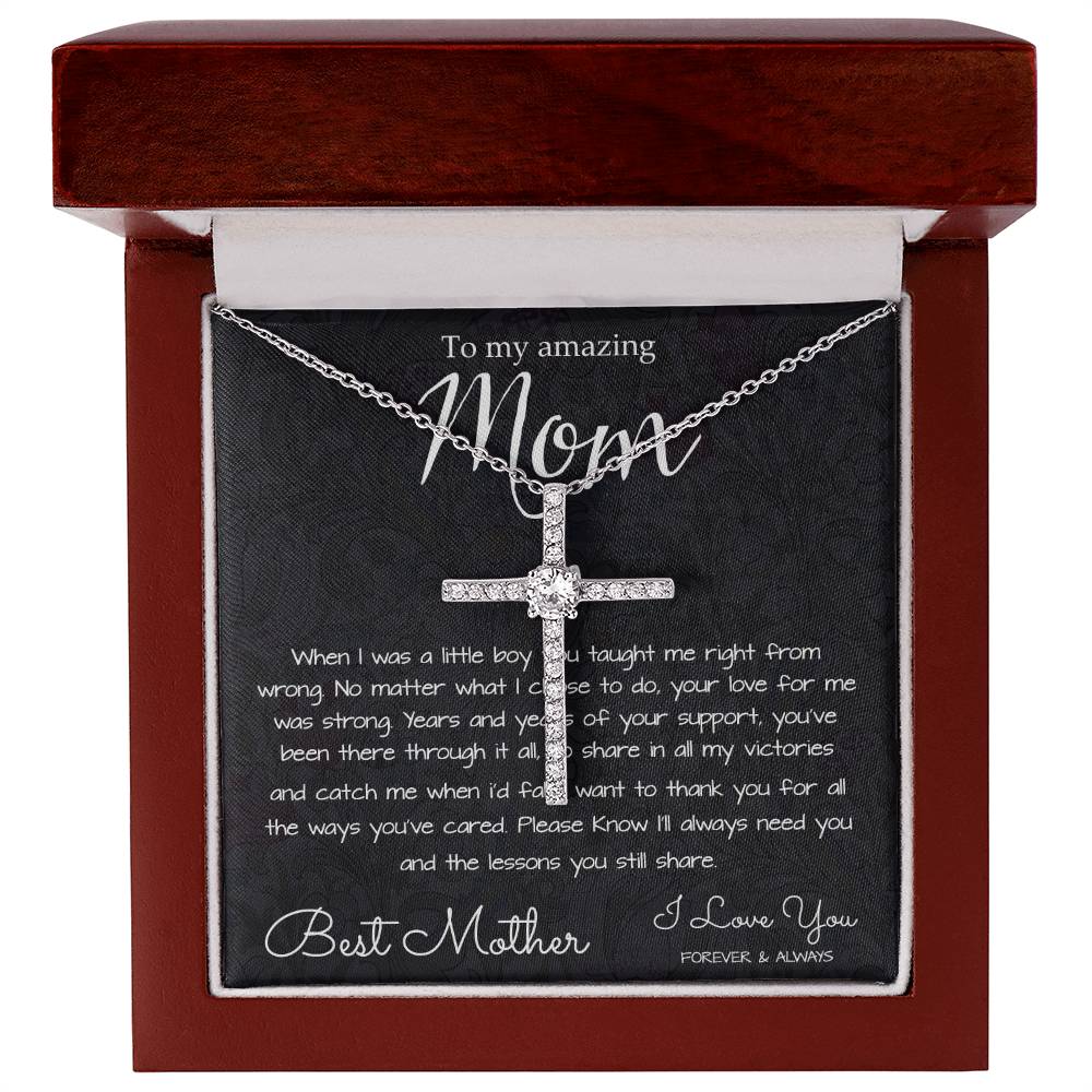 To My Mom Necklace, To My Beautiful Mom Necklace, Mother's Day Gift For Mom From Son, Thank You Mom Mother's Day CZ Cross Necklace