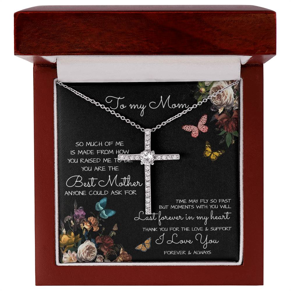 To My Mom Time May Fly Mother's Day Necklace Mother's Day CZ Cross Necklace