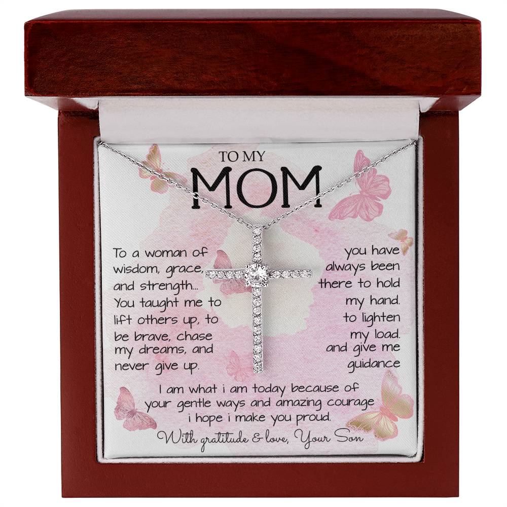 To My Mom Necklace To A Woman Of Wisdom Mother's Day Gift For Mom From Son Mother's Day CZ Cross Necklace