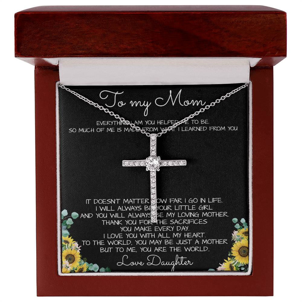 To My Mom Necklace You Are The World Mother Gift Necklace Mother's Day CZ Cross Necklace