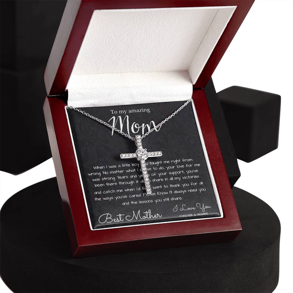 To My Mom Necklace, To My Beautiful Mom Necklace, Mother's Day Gift For Mom From Son, Thank You Mom Mother's Day CZ Cross Necklace