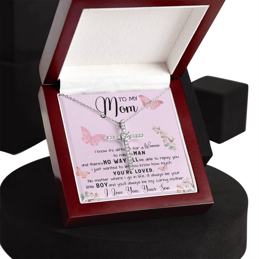 To My Mom Necklace Gift From Son Mother's Day CZ Cross Necklace