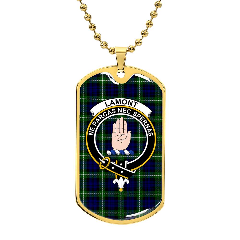 Scottish Lamont Clan Tartan Dog Tag Necklace - Crest Classic
