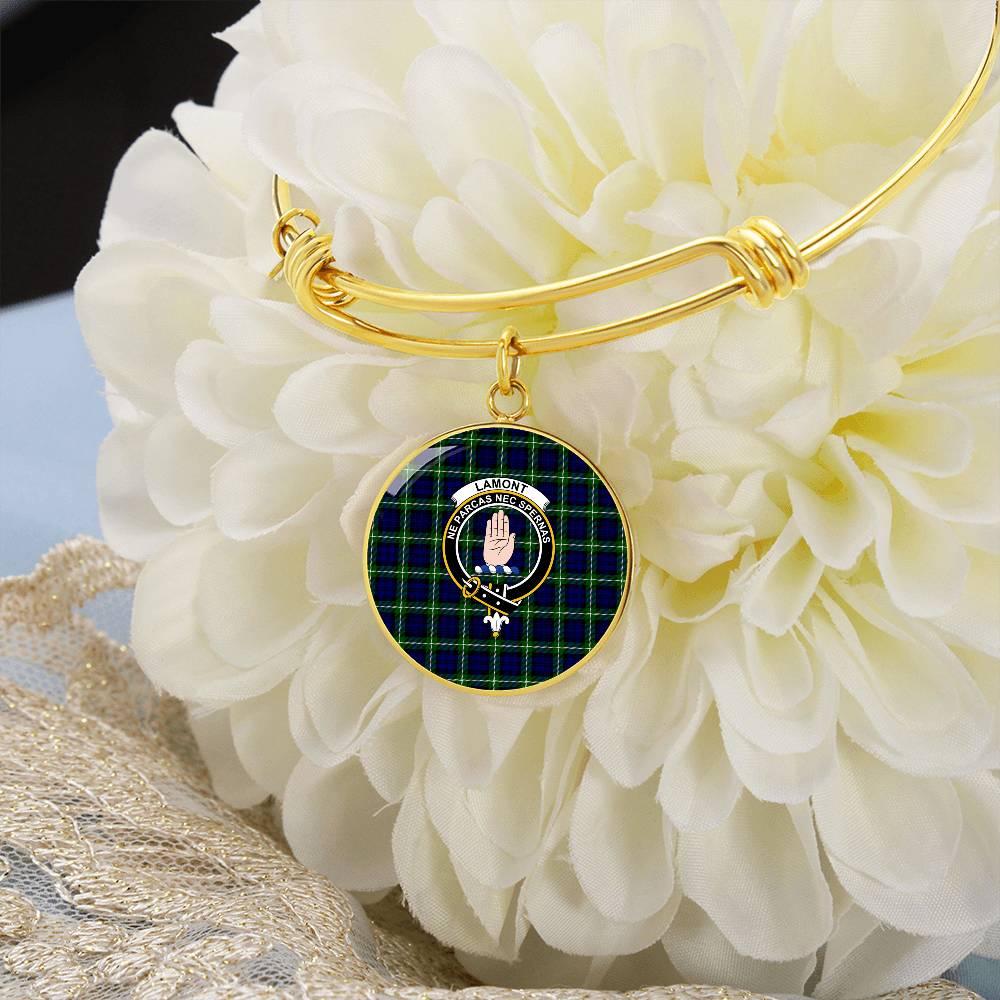 Scottish Lamont Modern Clan Tartan Bangle - Crest Circle Bangle