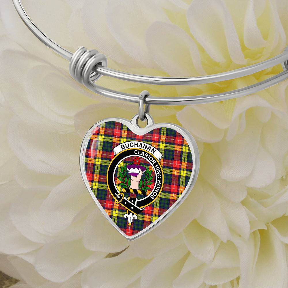 Scottish Buchanan Modern Clan Tartan Bangle - Crest Heart Bangle