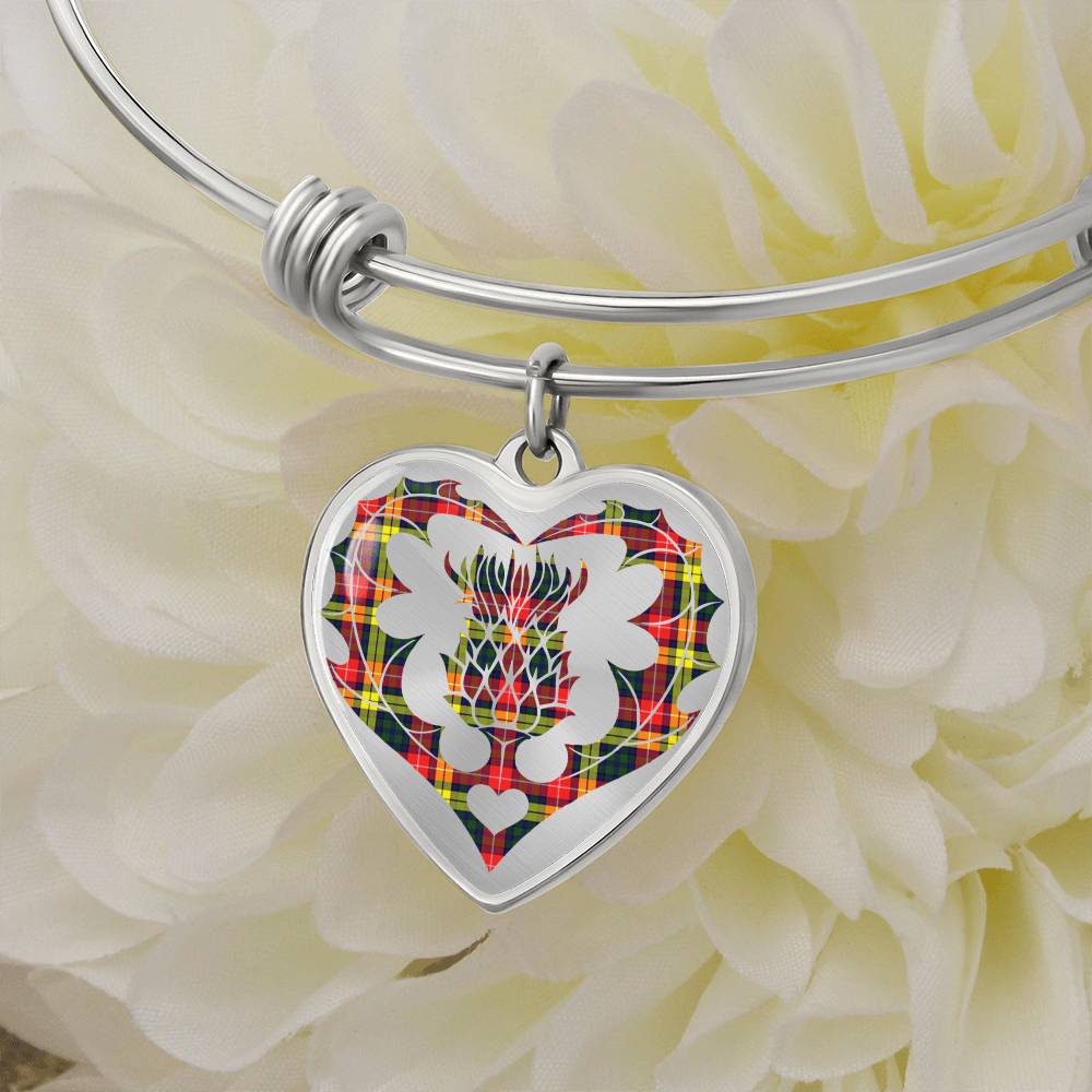 Scottish Buchanan Modern Clan Tartan Bangle - Thistle Heart Shape