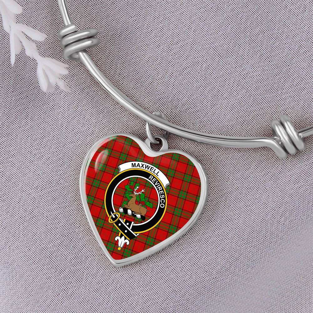 Scottish Maxwell Modern Clan Tartan Bangle - Crest Heart Bangle