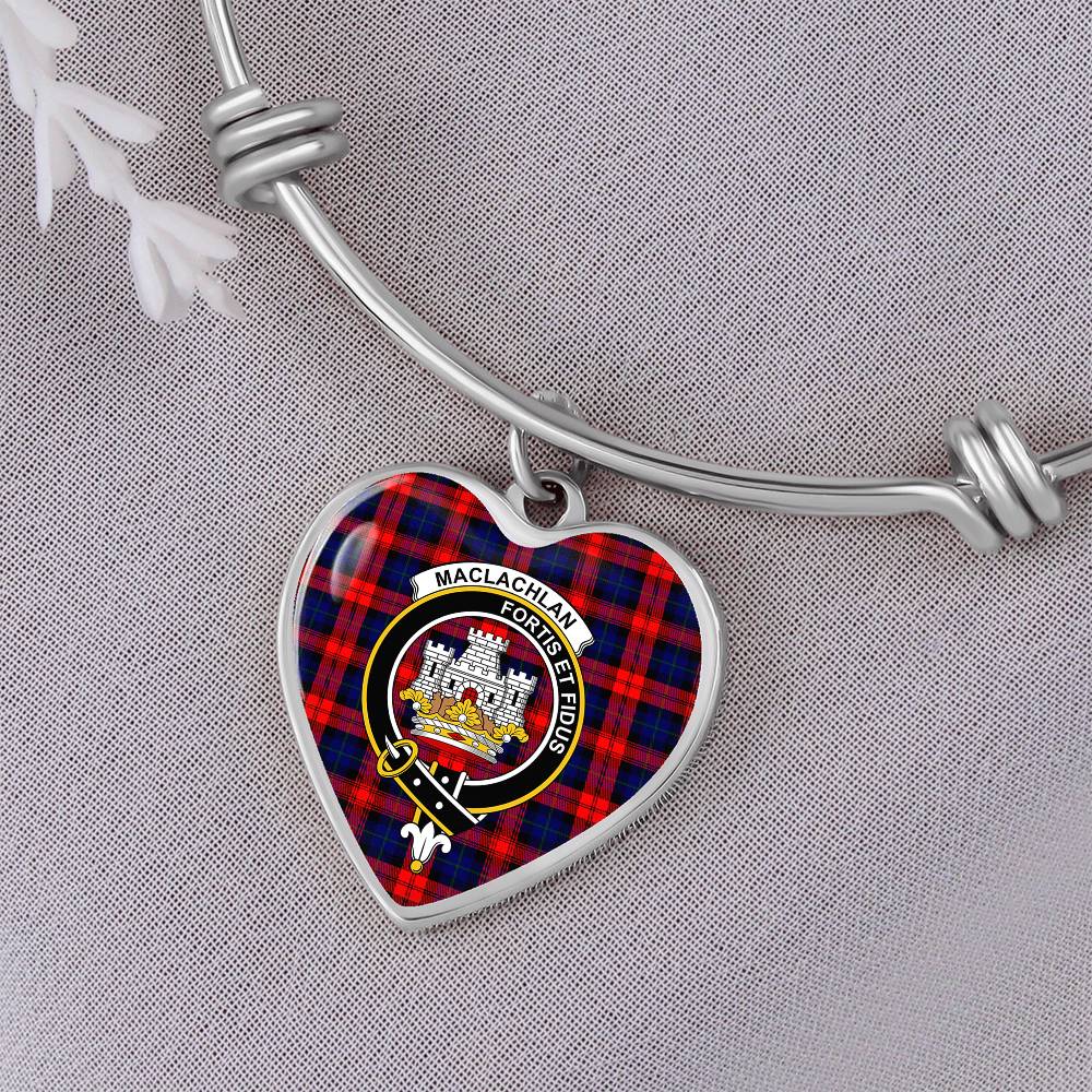 Scottish MacLachlan Modern Clan Tartan Bangle - Crest Heart Bangle