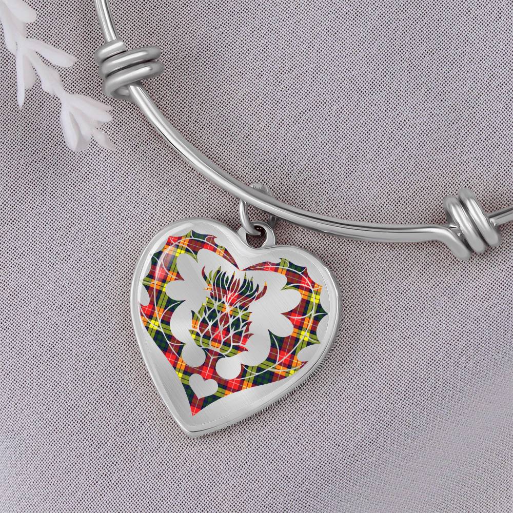 Scottish Buchanan Modern Clan Tartan Bangle - Thistle Heart Shape