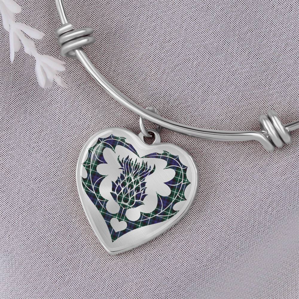 Scottish Graham of Montrose Modern Clan Tartan Bangle - Thistle Heart Shape