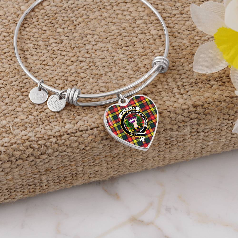 Scottish Buchanan Modern Clan Tartan Bangle - Crest Heart Bangle