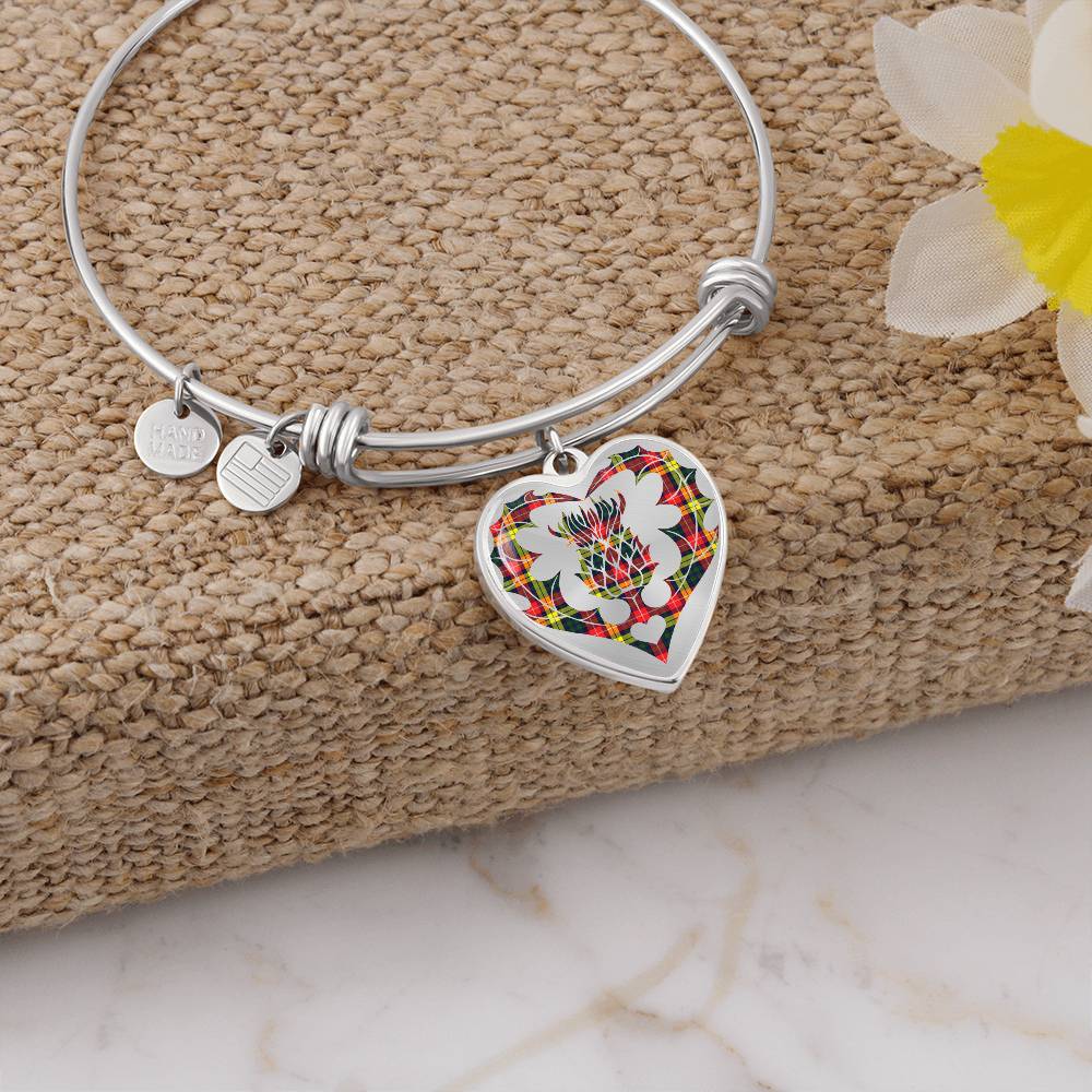 Scottish Buchanan Modern Clan Tartan Bangle - Thistle Heart Shape