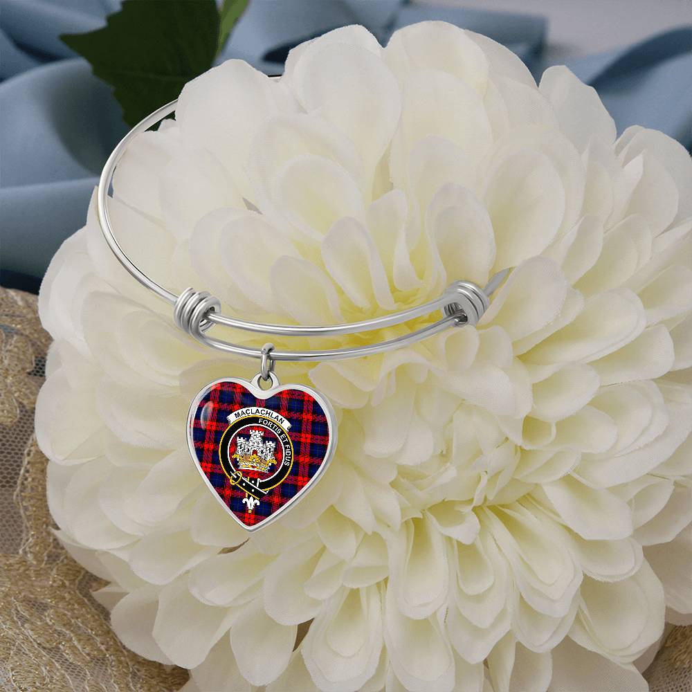 Scottish MacLachlan Modern Clan Tartan Bangle - Crest Heart Bangle