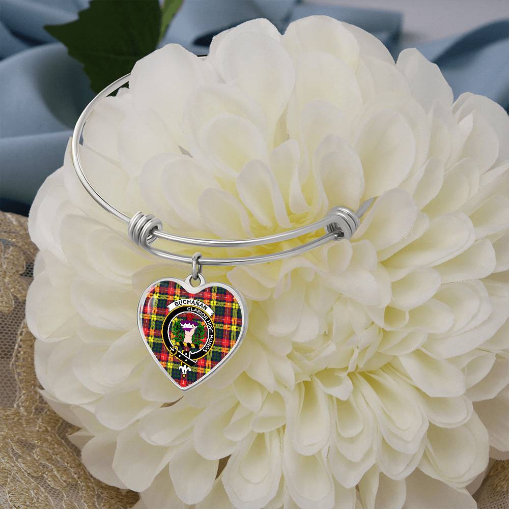 Scottish Buchanan Modern Clan Tartan Bangle - Crest Heart Bangle