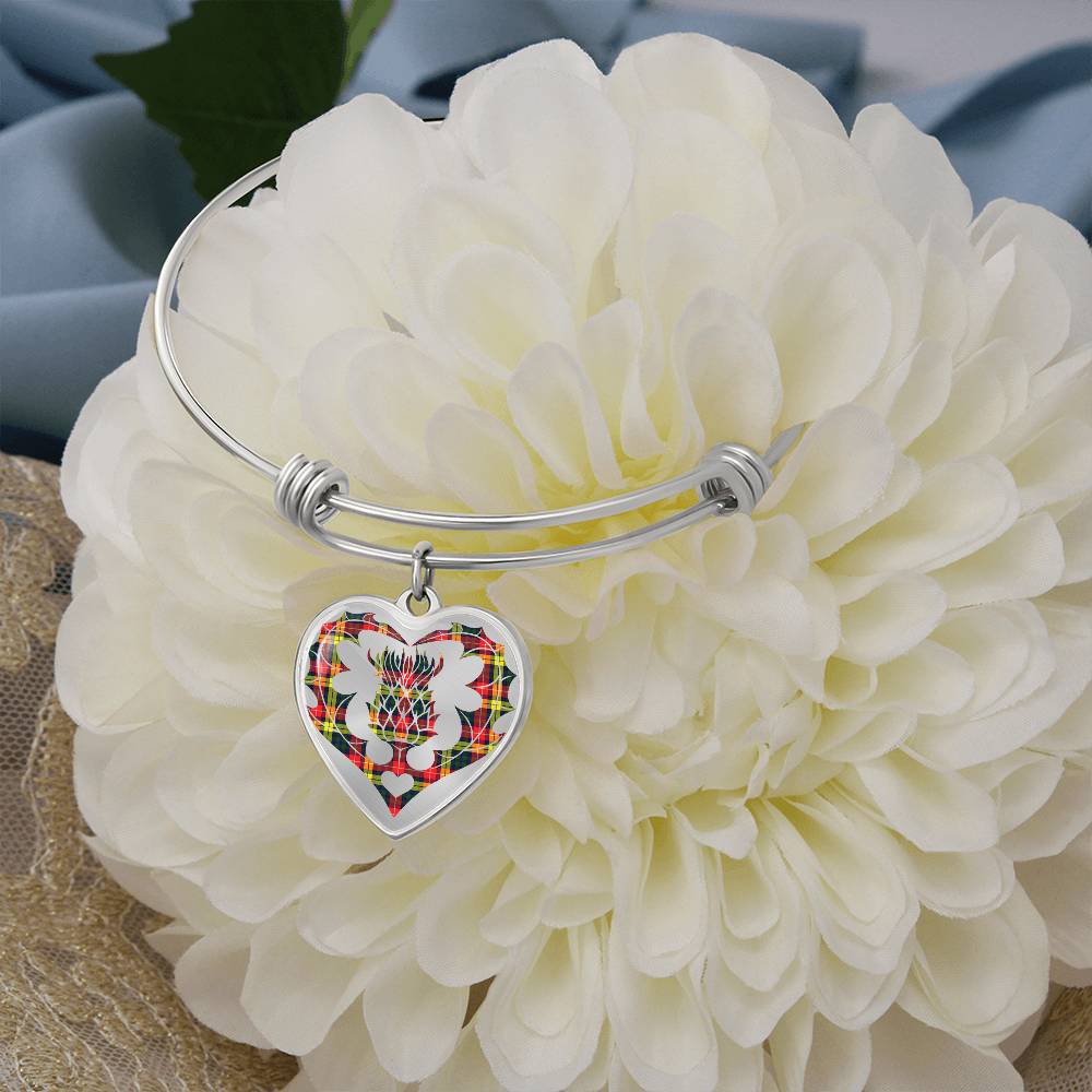 Scottish Buchanan Modern Clan Tartan Bangle - Thistle Heart Shape