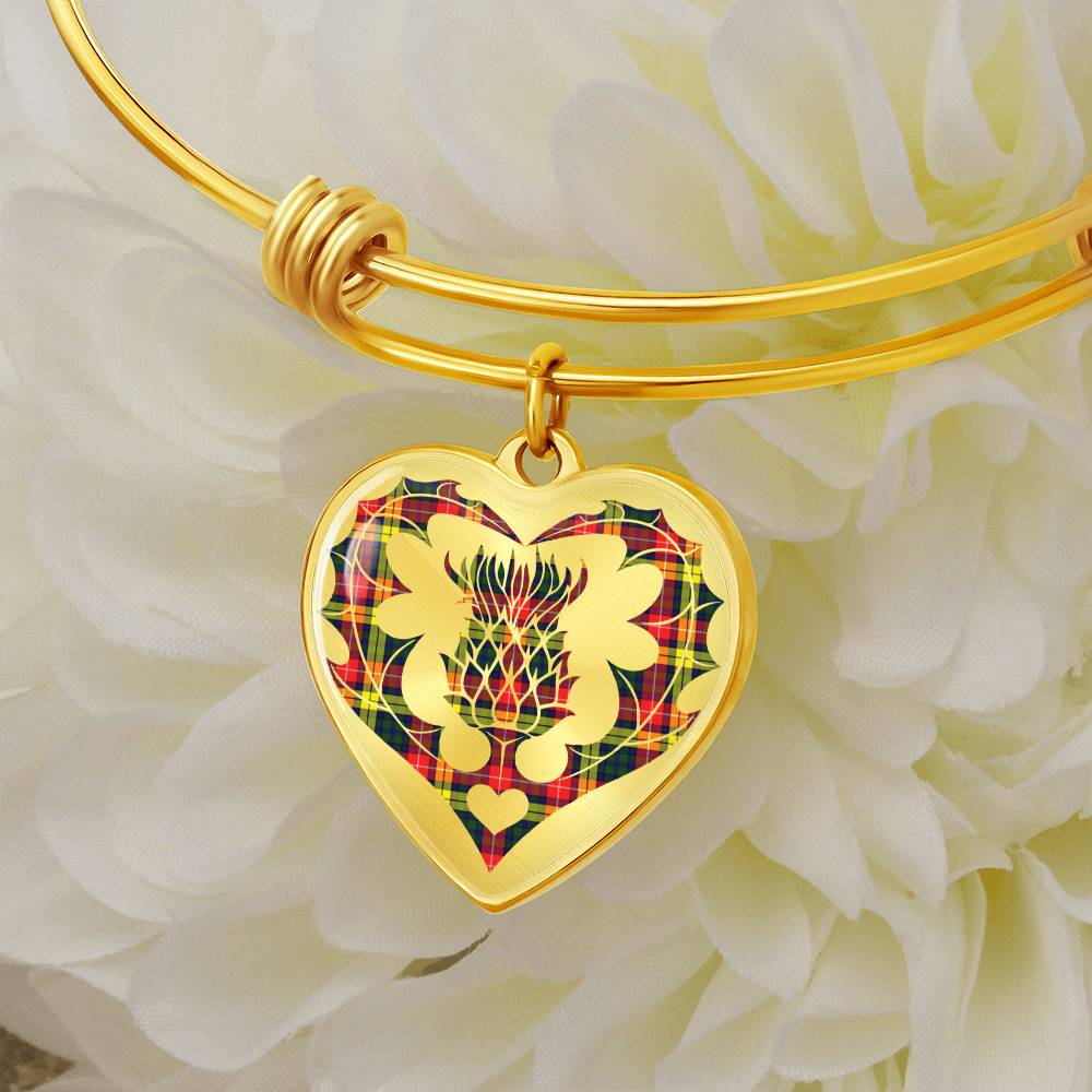 Scottish Buchanan Modern Clan Tartan Bangle - Thistle Heart Shape