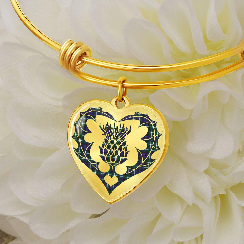 Scottish Graham of Montrose Modern Clan Tartan Bangle - Thistle Heart Shape