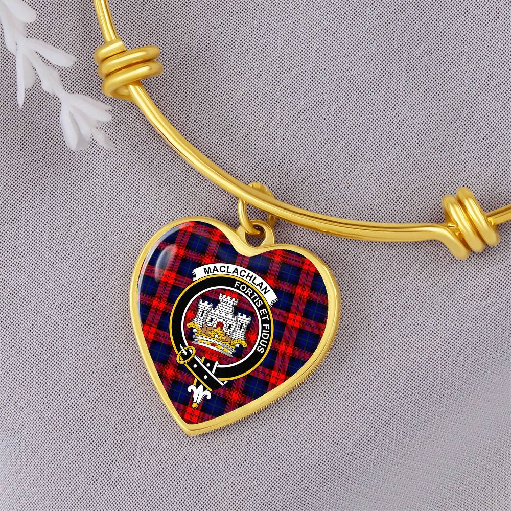 Scottish MacLachlan Modern Clan Tartan Bangle - Crest Heart Bangle