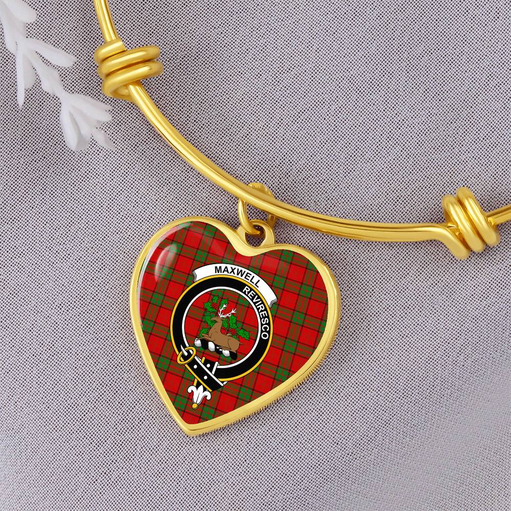 Scottish Maxwell Modern Clan Tartan Bangle - Crest Heart Bangle