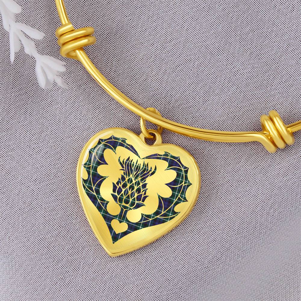 Scottish Graham of Montrose Modern Clan Tartan Bangle - Thistle Heart Shape