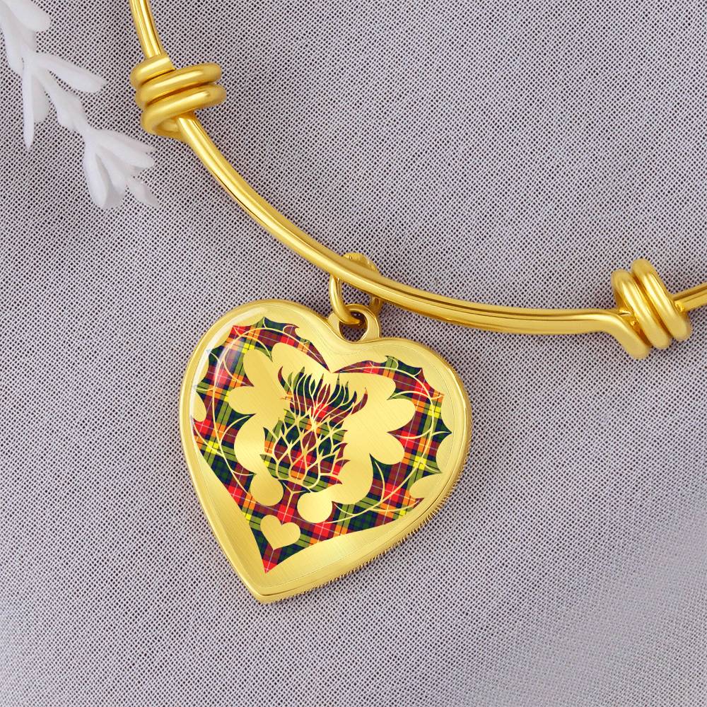 Scottish Buchanan Modern Clan Tartan Bangle - Thistle Heart Shape