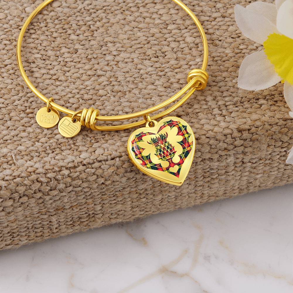 Scottish Buchanan Modern Clan Tartan Bangle - Thistle Heart Shape