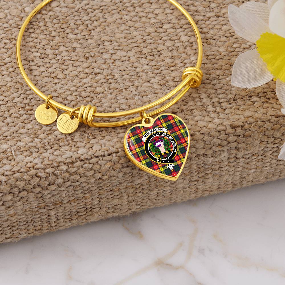Scottish Buchanan Modern Clan Tartan Bangle - Crest Heart Bangle