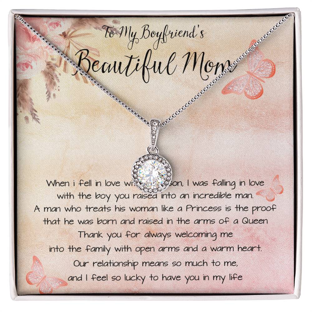 To My Boyfriend's Beautiful Mom Necklace - The Boy You Raised Into An Incredible Man - Necklace Gift Fot Boyfriend's Mom, Mother's Day Necklace Mother's Day Eternal Hope Necklace