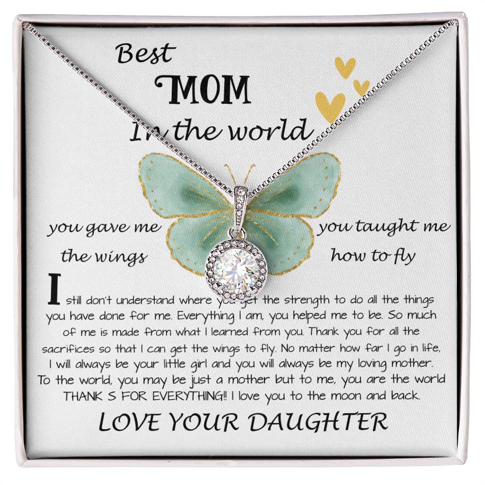 Mom Necklace Gift - Daughter Gift To Best Mom, You Gave Me The Wings To Fly Mom Necklace Mother's Day Eternal Hope Necklace