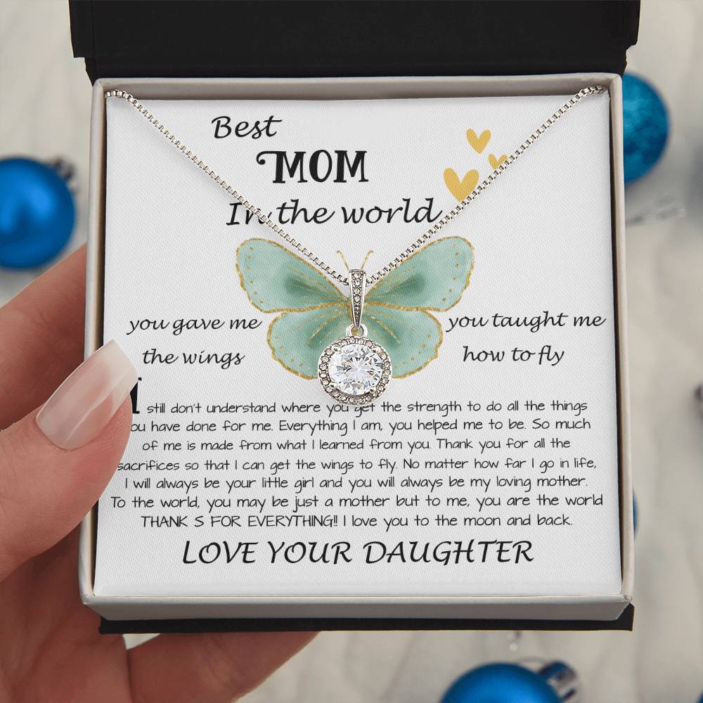 Mom Necklace Gift - Daughter Gift To Best Mom, You Gave Me The Wings To Fly Mom Necklace Mother's Day Eternal Hope Necklace
