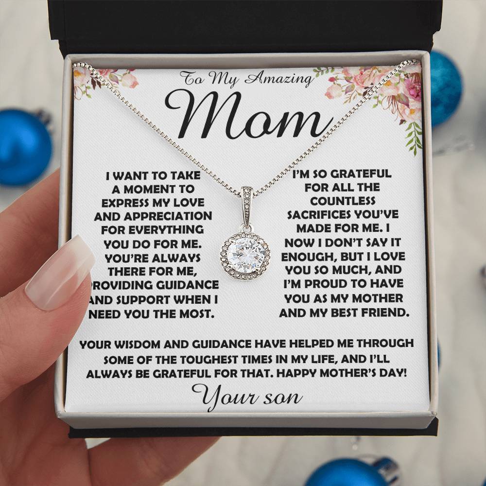 To my Amazing Mom Gift From Son Mother's Day Necklace Mother's Day Eternal Hope Necklace