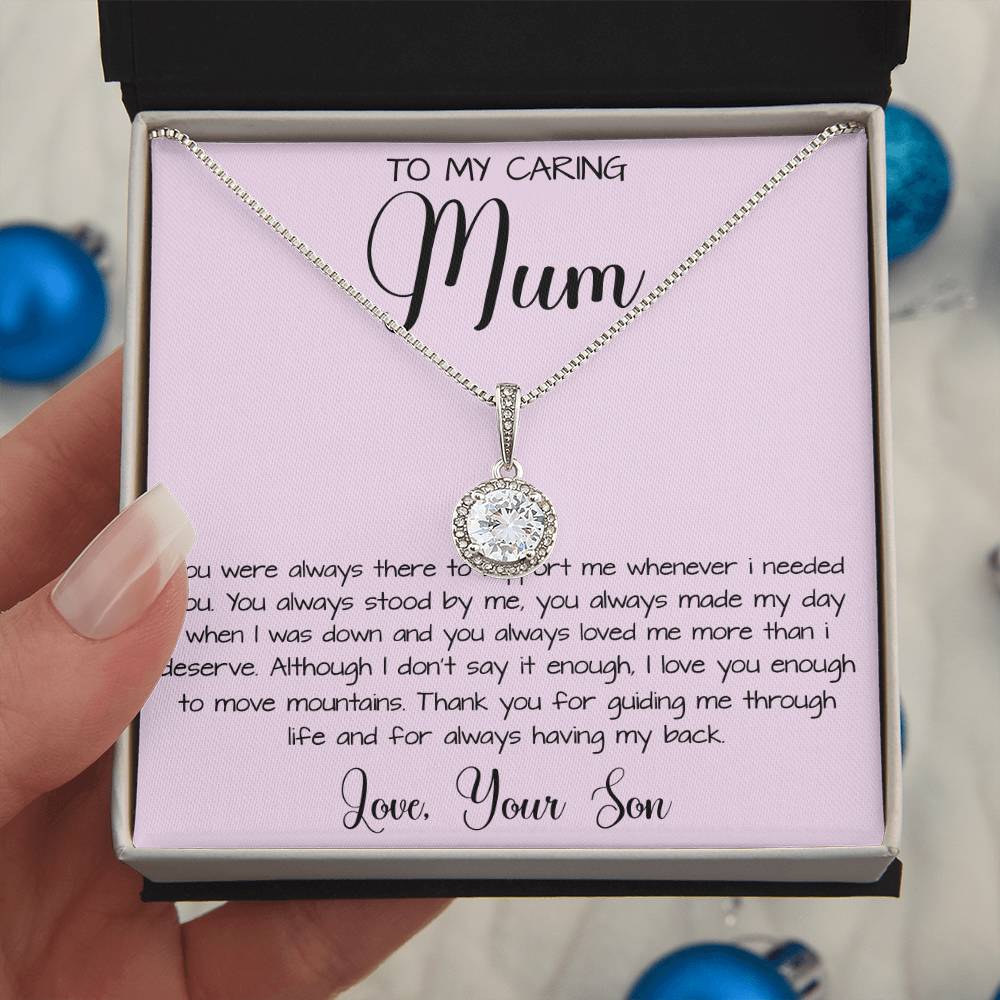 Gift For Mom From Son To My Caring Mum Necklace, Gift For Mother's Day Jewelry Mother's Day Eternal Hope Necklace