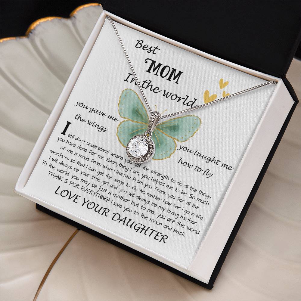 Mom Necklace Gift - Daughter Gift To Best Mom, You Gave Me The Wings To Fly Mom Necklace Mother's Day Eternal Hope Necklace