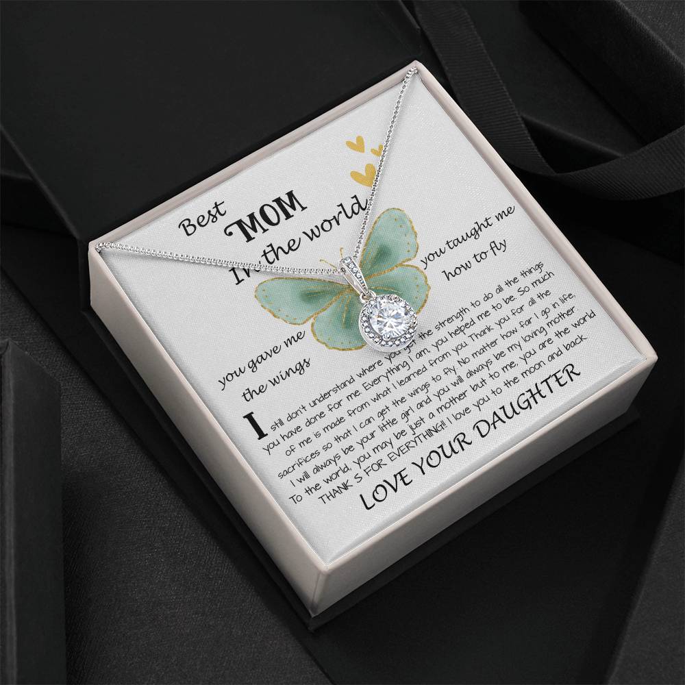 Mom Necklace Gift - Daughter Gift To Best Mom, You Gave Me The Wings To Fly Mom Necklace Mother's Day Eternal Hope Necklace