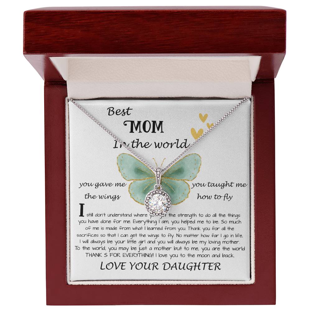 Mom Necklace Gift - Daughter Gift To Best Mom, You Gave Me The Wings To Fly Mom Necklace Mother's Day Eternal Hope Necklace