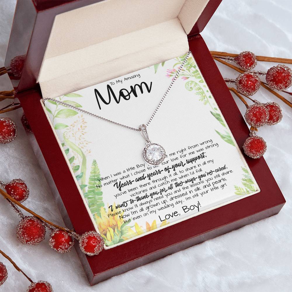 To My Amazing Mom Necklace From Son Little Boy You Taught Me Right Mom Birthday Gift For Her Mother's Day Necklace (1) Mother's Day Eternal Hope Necklace
