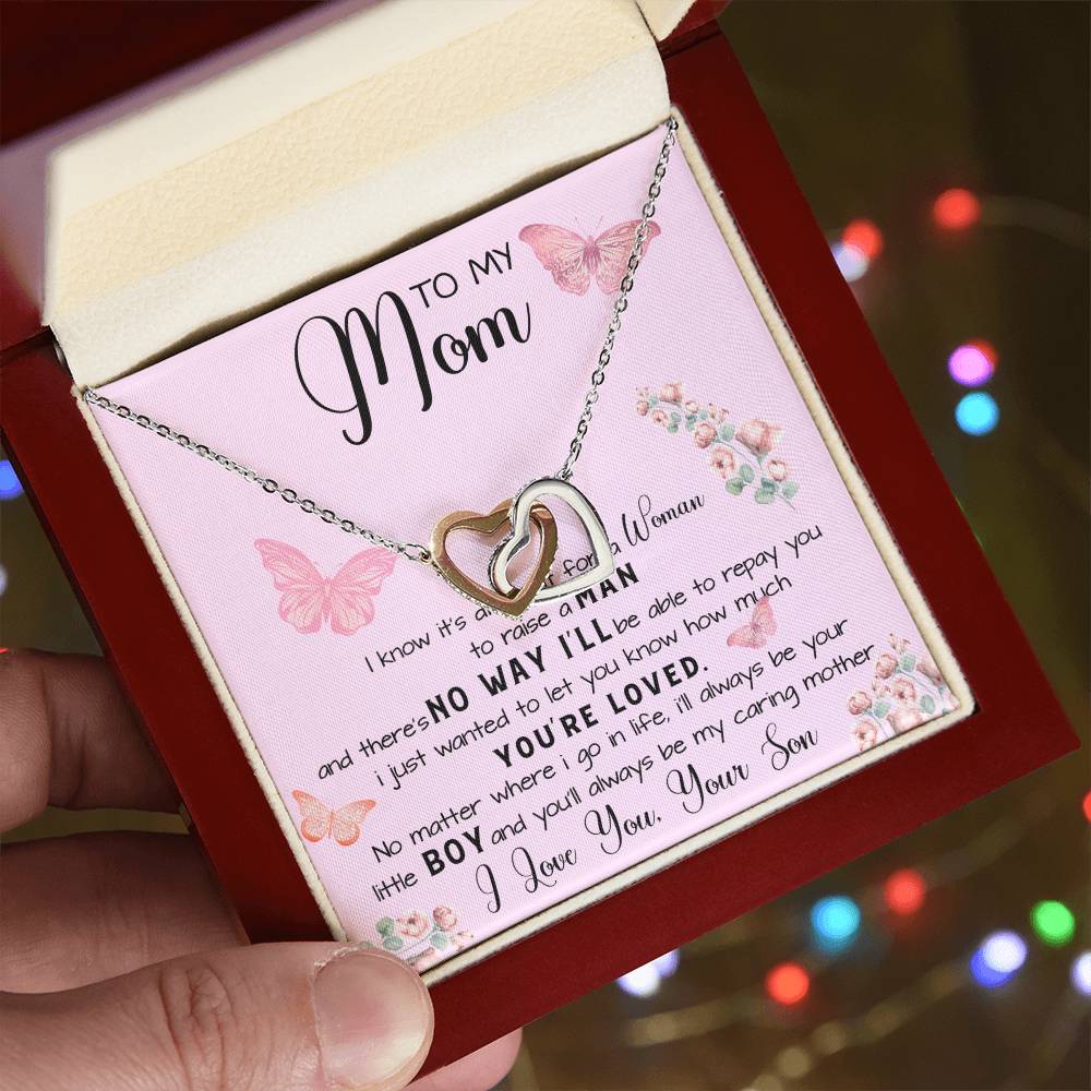 To My Mom Necklace Gift From Son Mother's Day Necklace Interlocking Hearts Necklace