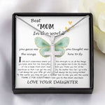 Mom Necklace Gift - Daughter Gift To Best Mom, You Gave Me The Wings To Fly Mom Necklace Mother's Day Artisan Crafted Cross Necklace