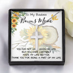 Stepmom Necklace, To My Badass Bonus Mom Gift Neckalce, Gift For Stepmom, Stepmother, Second Mom Necklace Mother's Day Artisan Crafted Cross Necklace