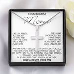 To My Beautiful Mom - I'm So Blessed That You Are My Mother - Love Your Son, Mother's Day Necklace Mother's Day Artisan Crafted Cross Necklace