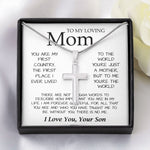 To My Loving Mom Necklace You're The World Necklace Gift For Mom From Son Mother's Day Artisan Crafted Cross Necklace