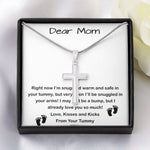 Mom Necklace, Mom To Be Necklace, Pregnancy Gift For Mom To Be, Mommy Present From Unborn Baby, Gift For Expecting Moms Mother's Day Artisan Crafted Cross Necklace